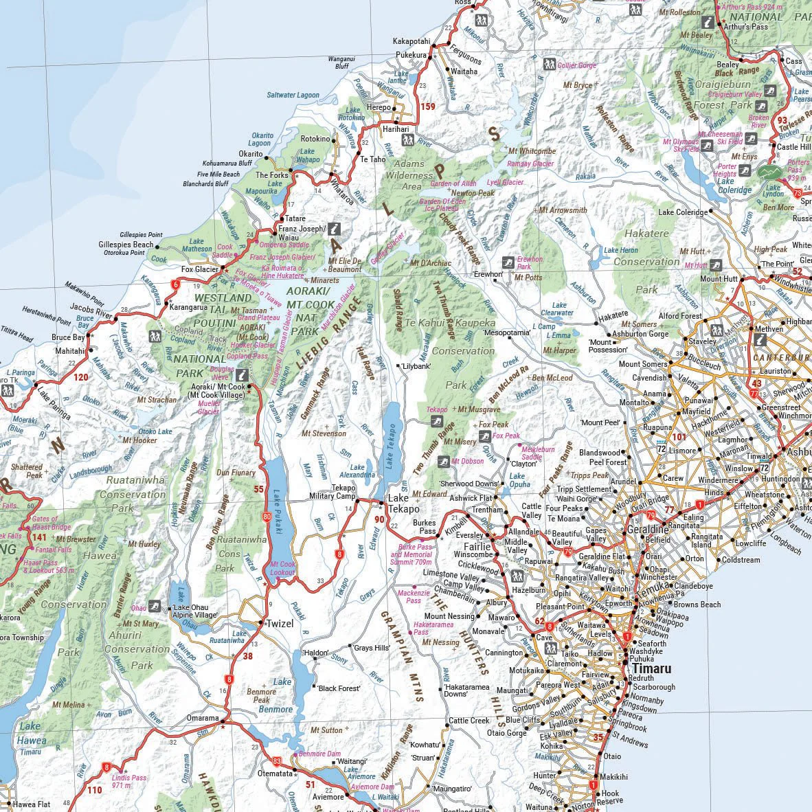 South Island New Zealand Map (Te Waipounamu) - Image 2